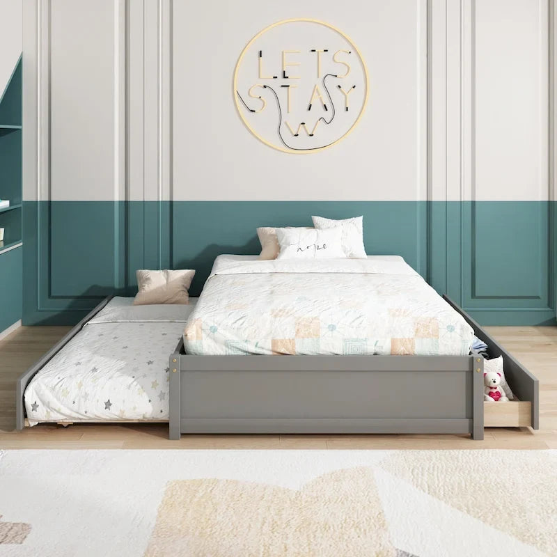Full Bed With Twin Size Trundle And Two Drawers