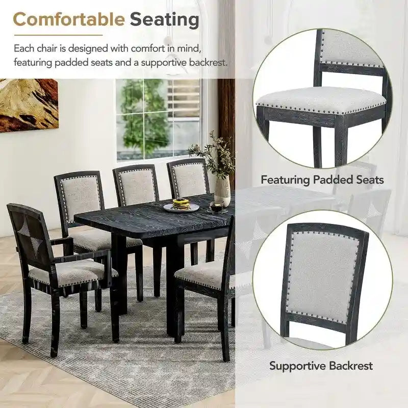 9 Pieces Extendable Dining Table Set with 24inch Removable Leaf , 6 Upholstered Armless Dining Chairs and 2 Padded Arm Chairs