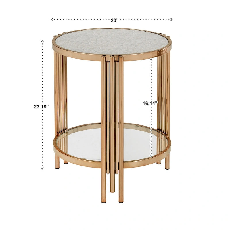 Bruges Champagne Gold Finish Textured Glass Table with Shelf by iNSPIRE Q Bold