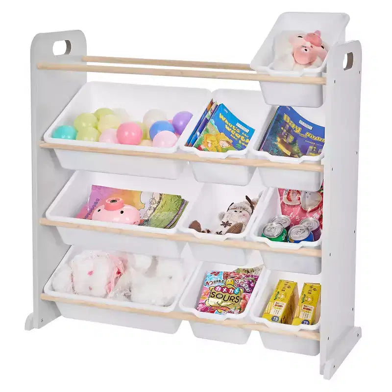 VECELO Kids Bookshelf Toy Storage with 12 Bins, Wooden Toy Rack for Toddlers, Large-Capacity Playroom Storage for Books or Toys