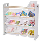 VECELO Kids Bookshelf Toy Storage with 12 Bins, Wooden Toy Rack for Toddlers, Large-Capacity Playroom Storage for Books or Toys