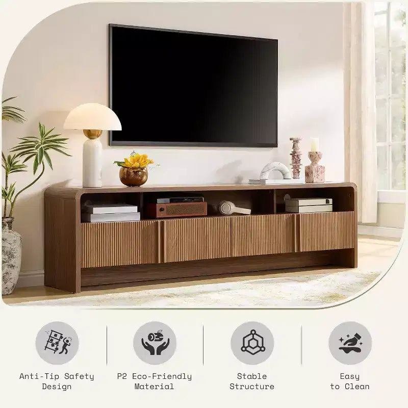 AMERLIFE 70 Modern TV Stand with Fluted Design & Storage Cabinets, for TVs up to 80, Wood Entertainment Center Media Console for Living Room