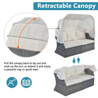 Outdoor Gray Wicker Daybed with Cushions and Retractable Canopy