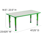 Emma and Oliver 23.625W x 47.25L Rectangular Plastic Height Adjustable Activity Table Set with 6 Chairs