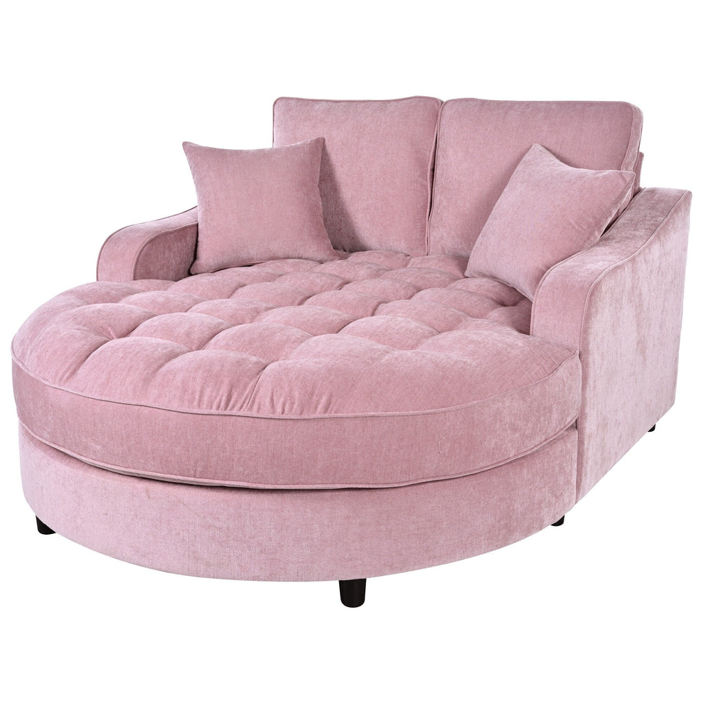 Chenille Chaise Lounge Sofa Bed, Upholstered Sofa Couch with Tufted Backrest and 2 Detachable Pillows for Living Room