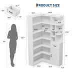 Corner Bookshelf, 74 Tall Corner Bookshelves, 6 Tiers L-Shaped Bookcase with Open Shelves and Storage Drawers for Living Room or Home Office