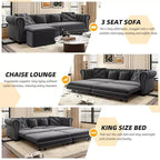 Whisen Velvet 3-in-1 King Size Pull-Out Sofa Bed & Convertible Sleeper Sofa with Movable Ottoman, Tufted Design