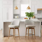 Set of 2 Modern Swivel Counter Stools with Upholstered Seat, 360 Rotating Kitchen Island or Home Bar Chairs with Solid Wood Legs-Panipeachy
