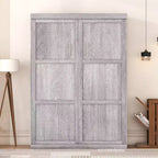 Full/Twin Size Murphy Bed Wall Bed, Wood Cabinet Bed, Gray