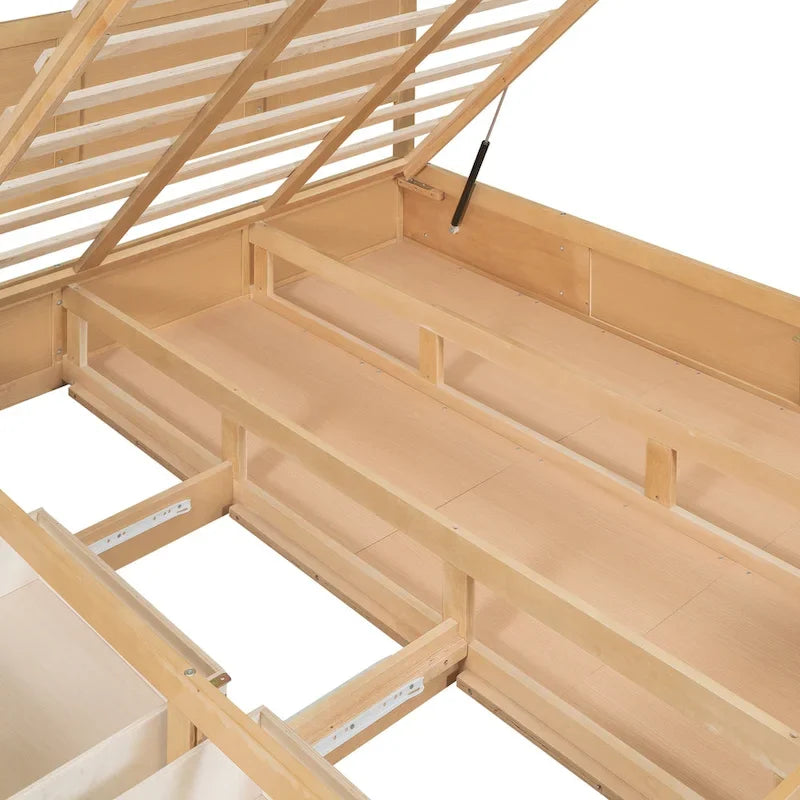 Wood Platform Bed with Underneath Storage and 2 Drawers