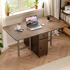 ATJafurn 59 Foldable Dining Table with Drop Leaves for Small Space, Rectangular Wooden Extendable kitchen Table with Wheels and Storage