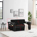 Velvet Convertible 55 2-Seater Sleeper Sofa with Pull-Out Bed, Adjustable Recline, Side Pockets, and Phone Holder