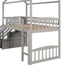 Twin House Loft Bed with Slide and Stairs, Loft Bed with Storage Drawers, Wood Cabin Loft Bed for Kids Toddlers