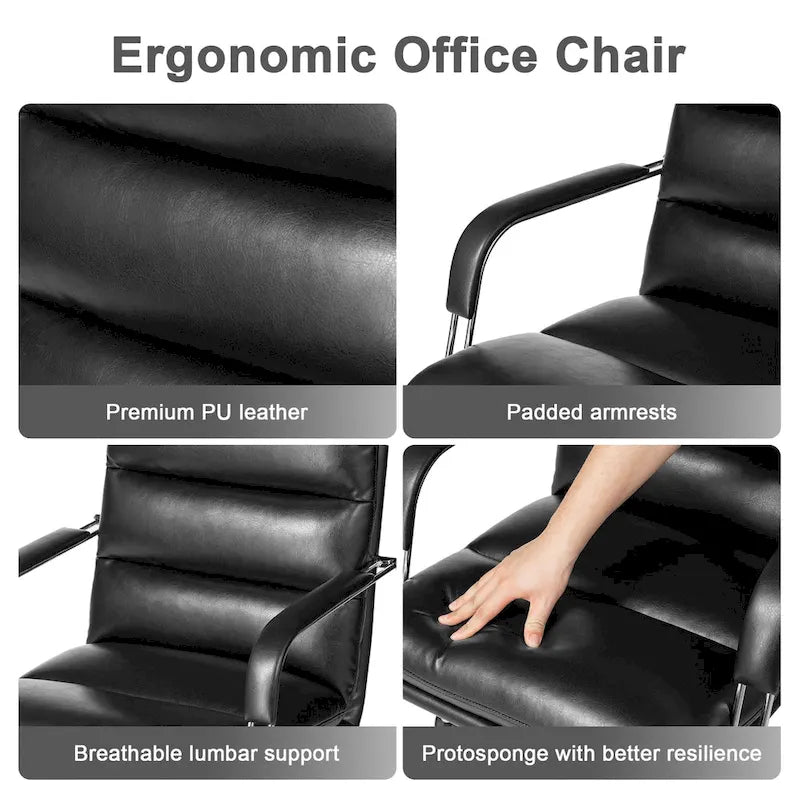 Glitzhome Leatherette Adjustable Swivel Desk Office Chair with Armrest Ergonomic Design
