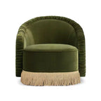 Jennifer Taylor Home Serena 31.5 Ruched Barrel Back Accent Arm Chair with Bullion Fringe, Olive Green Performance Velvet