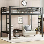 Metal Loft Bed, Space-Saving Loft Bed Frame with Dual Ladders & Guardrails, Black - ModernLuxe