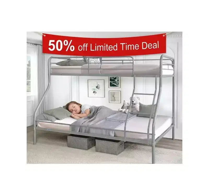 Full Metal Bunk Bed Low Height Safety Design with Guardrails, Angled Ladder and Underbed Storage