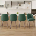 Bekrvio 26 Counter Height Swivel Bar Stools Set of 4 Backs and Wood Legs,Linen Fabric/PU Leather Upholstered Barstools for Kitchen Island