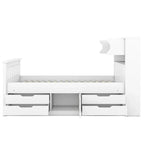 Twin/Full Size Captain Platform Bed with 4 Drawers and Storage Shelves, Solid Wood Bed Frame with Storage Bookcase Headboard