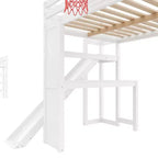 Luxystar Full Wooden Loft bed with Desk, Slide, Basketball hoop and Storage Staircase for Kids and Teens