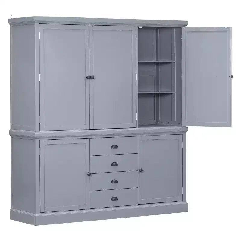 Whisen 73 Freestanding Wooden Kitchen Pantry Cabinet with Drawers and Adjustable Shelves for Storage and Organization in Dining Room or Kitchen