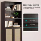 TUYOHW Tall Bookcase with Rattan Doors,5-Shelf Freestanding Storage Cabinet,Bookshelf for Living Room,Bedroom,Home Office