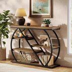 Lantine 41.3 Console Table, 5-Tier Industrial Entryway Table with Storage Shelves and Arched Metal Frame, Wood Hallway Table for Foyer