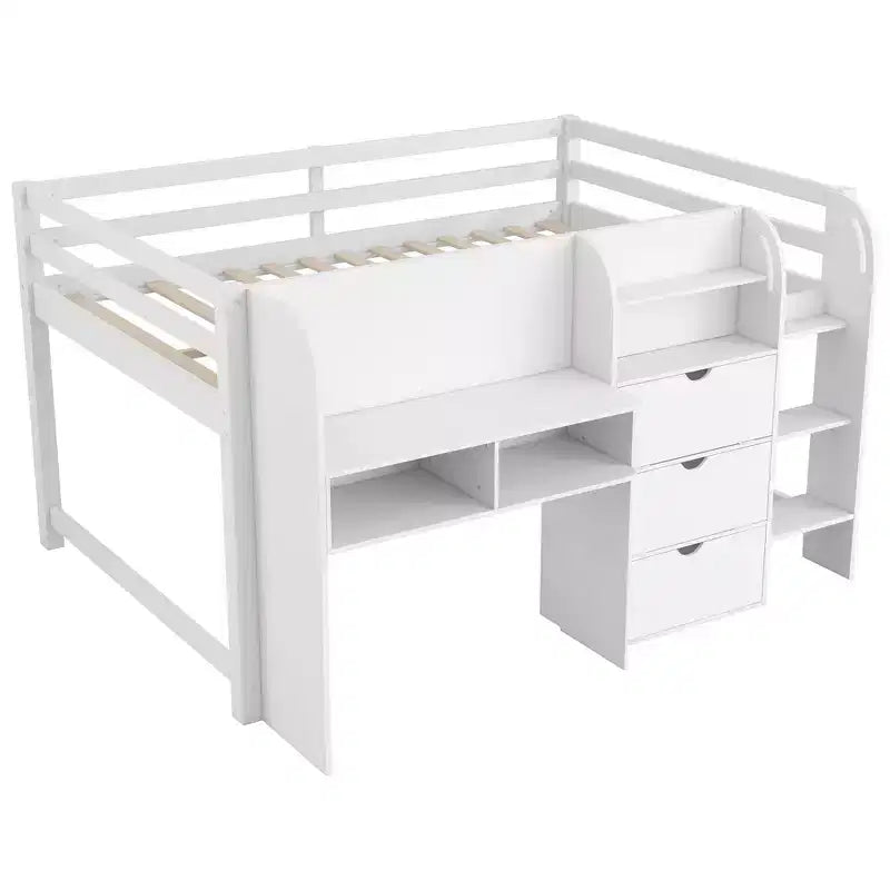 Pink/White Low Loft Bed with Desk, Storage & Whiteboard ?C Twin, 1-Person