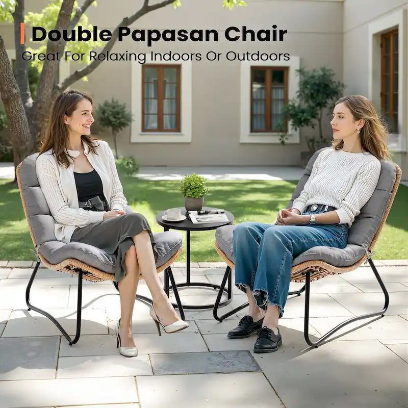 Papasan PE Rattan Chair with Cushion For Indoor Outdoor