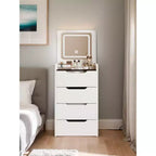 Okak 3-In-1 Vanity Table with Plip Top Mirror, Compact Vanity with Visible Glass Desktop and Cushioned Tool, Vanity Desk for Bedroom