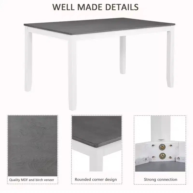 GDFStudio Loren Modern 7-Piece Solid Wood Upholstered Dining Table and Chairs Set