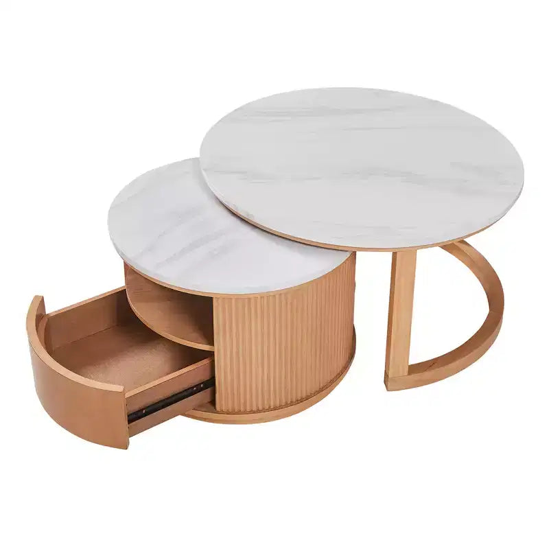 Modern Nesting Coffee Table with Drawer, Round Center Table with storage for Living Room