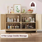Woven Rattan 4-Door Storage Cabinet, Buffet Sideboard with Shelf, Coffee Bar Console for Kitchen Dining & Living Room, 36H