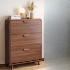 Traditional Hidden Adjustable 3 Tiers Solid Wood Shoe Cabinet
