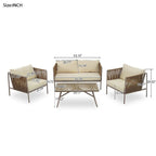 4 PCS Outdoor Rope Patio Set for 4 with Cushions and Glass Table