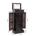 Stylish Jewelry Armoire with Mirror and Necklace Hooks - 18.5 x 12 x 42