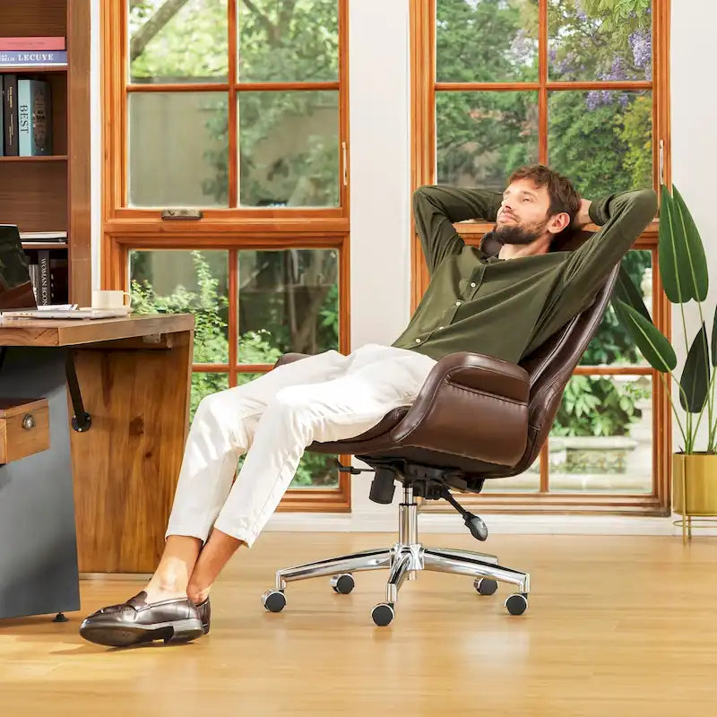 Glitzhome 48-inch Mid-century Adjustable Swivel Faux Leather Office Chair