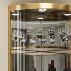 Glam Glossy Glass Gold Metal Rounded Display Corner Cabinet