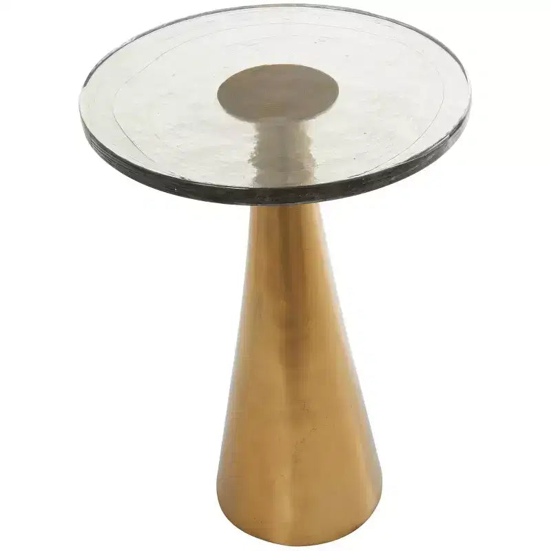 Aluminum Geometric Cone Accent Table with Textured Glass Tabletop 24 in