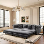Whisen Velvet 3-in-1 King Size Pull-Out Sofa Bed & Convertible Sleeper Sofa with Movable Ottoman, Tufted Design