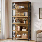 Lantine 70.87 Industrial Bookshelf, 6-Tier Bookcase with Geometric Metal Frame & Open Storage Shelves for Home Office, Living Room, Brown
