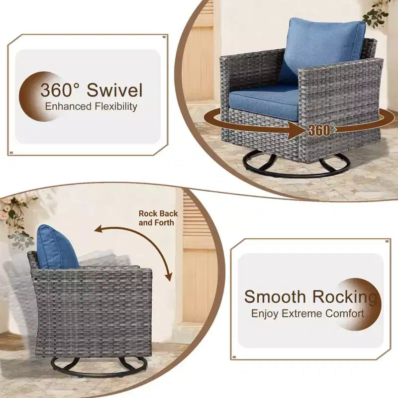 Ovios Tampa 8pc Wicker Outdoor Patio Furniture Conversation Sofa Set with Swivel Chairs and Cushions