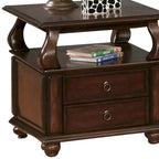 HomeRoots 26  Brown Solid Wood Square End Table With Two Drawers And Shelf - 26 X 26 X 28