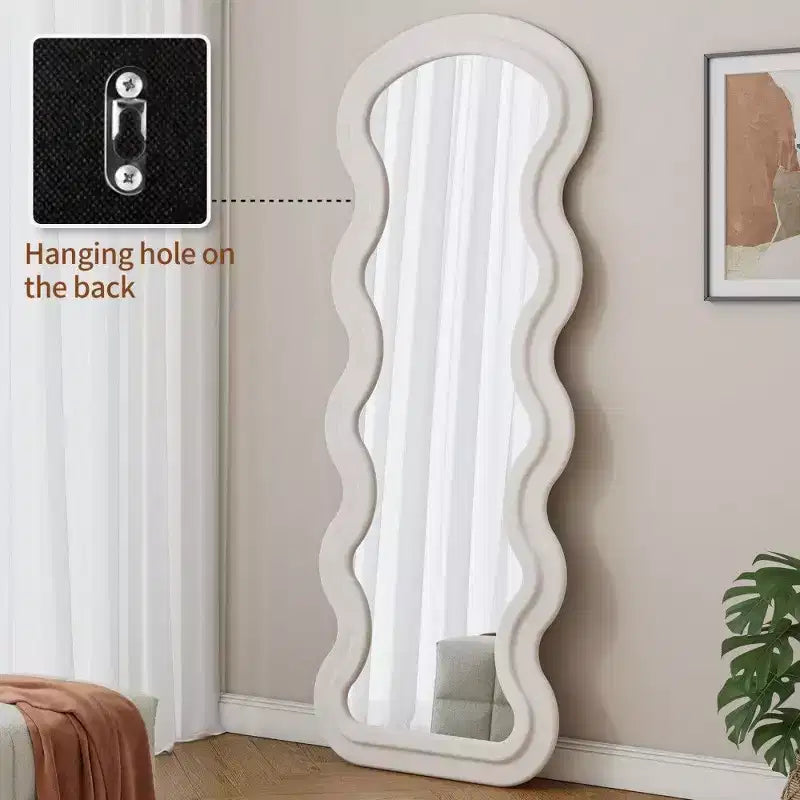Modern Full Length Mirror, Flannel Vanity Mirror with Wooden Frame
