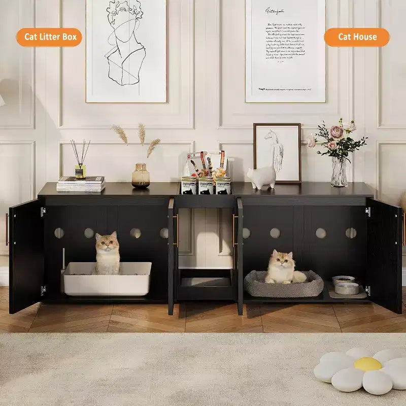Cat Litter Box Enclosure, Large Cat Litter Cabinet, Double Enclosed Litter Box Furniture, Wooden Litter Box Cabinet, for Home, Living Room