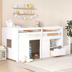 94.6L x 42.3W Solid Wood Twin Size Low Loft Bed With Stair, Drawer And Shelf, Modern & Clean Design