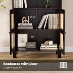 TUYOHW Tall Bookcase with Rattan Doors,5-Shelf Freestanding Storage Cabinet,Bookshelf for Living Room,Bedroom,Home Office