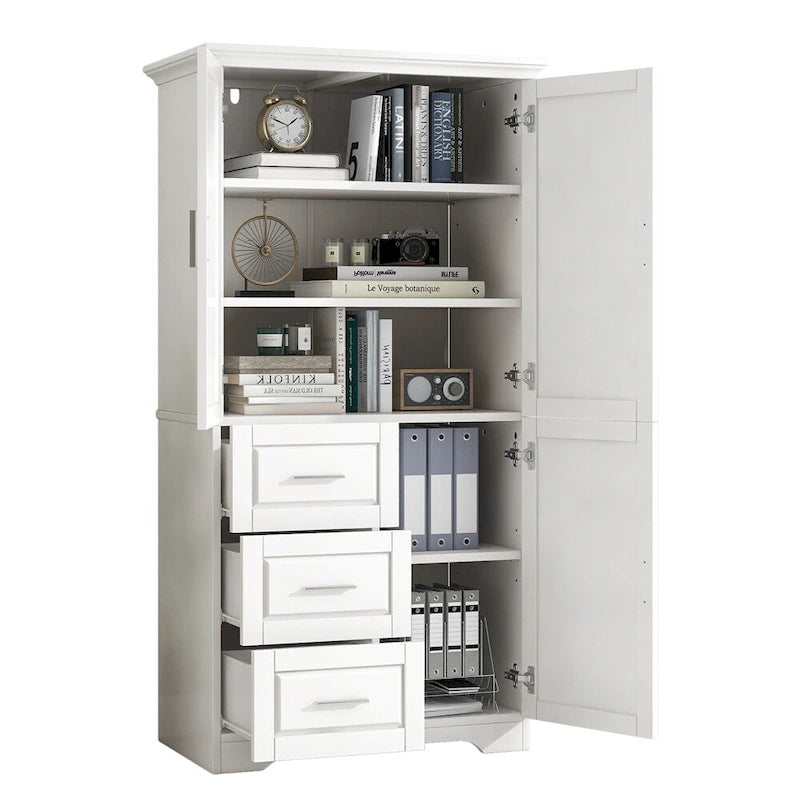 Tall and Wide Storage Cabinet with Doors for Bathroom, Three Drawers