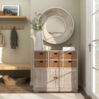 35x35 Wooden Wall Mirror with White Wash Effect Cream - Olivia & May: No Assembly, MDF Frame, Indoor Use