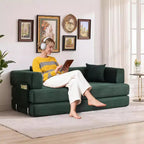 Corduroy floor sofa bed with pillows, convertible armrests and backrest, suitable for living rooms, bedrooms, and apartments.